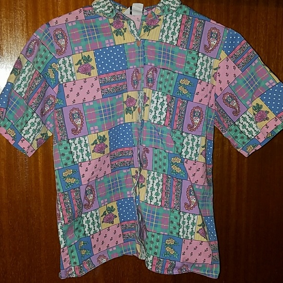 Vintage Tops - Vintage Sharon Young Pastel Patchwork Blouse